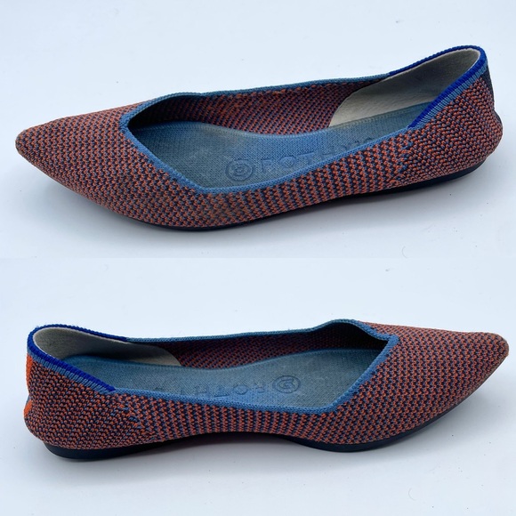 Rothy’s The Point Flat Tangerine Tripe Stitch Blue Orange Woven Ballet Retired 5 - Picture 11 of 16